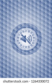 mute icon inside blue polygonal badge.