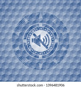 mute icon inside blue polygonal emblem.