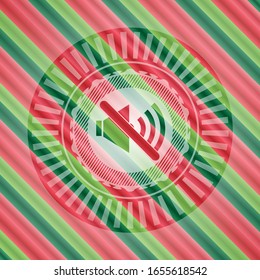 mute icon inside christmas colors style badge.