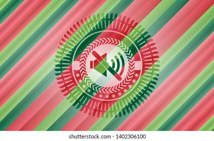 mute icon inside christmas style badge..