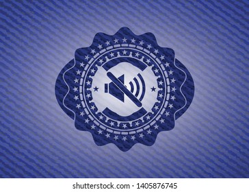 mute icon inside emblem with denim high quality background