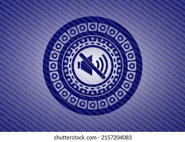 mute icon inside emblem with jean high quality background. 