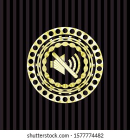 mute icon inside gold emblem