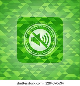 mute icon inside green mosaic emblem