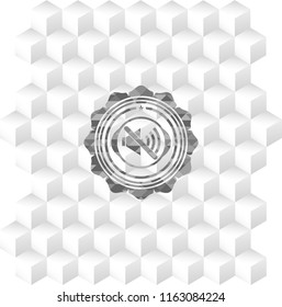 mute icon inside grey emblem. Vintage with geometric cube white background