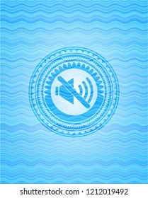 mute icon inside light blue water wave emblem.