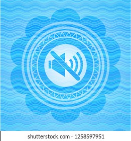 mute icon inside light blue water badge background.