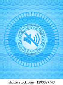 mute icon inside light blue water wave emblem.