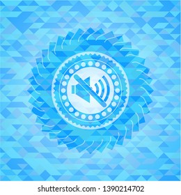 mute icon inside light blue emblem with triangle mosaic background