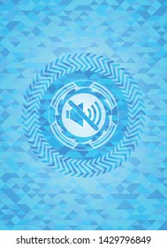 mute icon inside light blue emblem with triangle mosaic background
