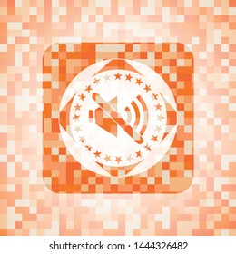 mute icon inside orange mosaic emblem