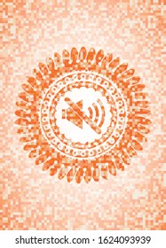 mute icon inside orange mosaic emblem with background