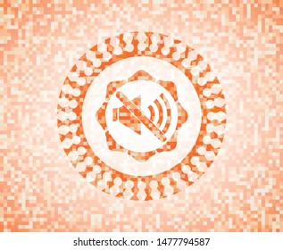 mute icon inside orange tile background illustration. Square geometric mosaic seamless pattern with emblem inside.