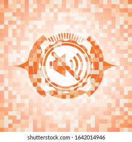 mute icon inside orange tile background illustration. Square geometric mosaic seamless pattern with emblem inside.