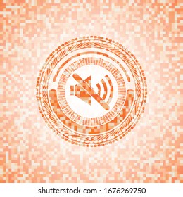 mute icon inside orange tile background illustration. Square geometric mosaic seamless pattern with emblem inside.