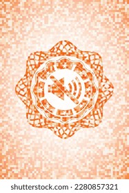 mute icon inside orange tile background illustration. Square geometric mosaic seamless pattern with emblem inside. 