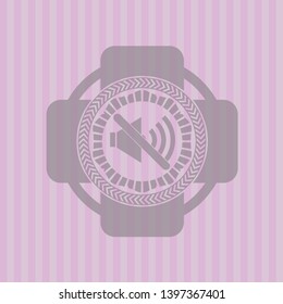 mute icon inside pink emblem. Retro