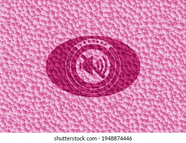 mute icon inside pink emblem with bubbles background. Vintage. Vector Illustration. Detailed. 
