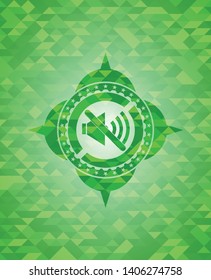 mute icon inside realistic green mosaic emblem