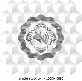 mute icon inside realistic grey emblem with cube white background