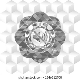 mute icon inside realistic grey emblem with cube white background
