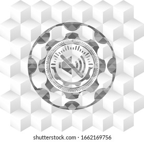 mute icon inside realistic grey emblem with cube white background