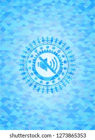 mute icon inside realistic light blue mosaic emblem