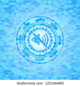 mute icon inside realistic sky blue emblem. Mosaic background
