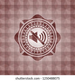 mute icon inside red badge with geometric pattern background. Seamless.