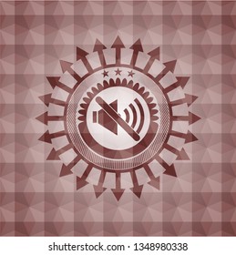 mute icon inside red badge with geometric pattern background. Seamless.