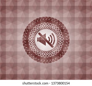 mute icon inside red emblem or badge with geometric pattern background. Seamless.