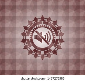 mute icon inside red emblem with geometric background. 