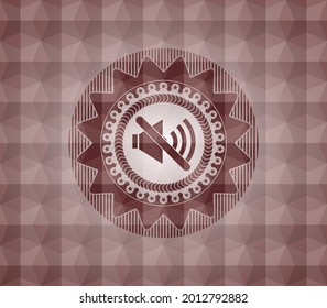 mute icon inside red emblem or badge with geometric pattern background. Seamless. 