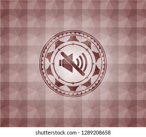 mute icon inside red geometric badge. Seamless.