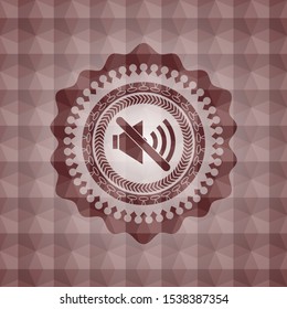 mute icon inside red geometric emblem. Seamless.