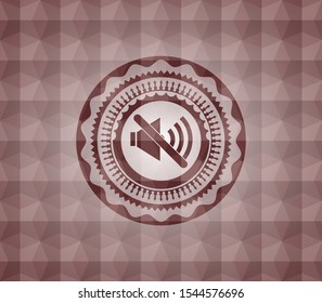 mute icon inside red geometric pattern emblem. Seamless.