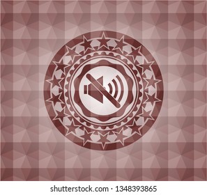 mute icon inside red seamless emblem with geometric pattern.