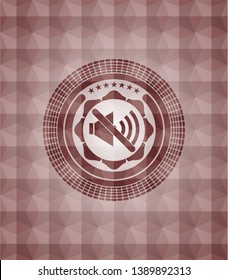 mute icon inside red seamless emblem with geometric pattern.