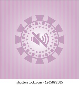 mute icon inside retro style pink emblem