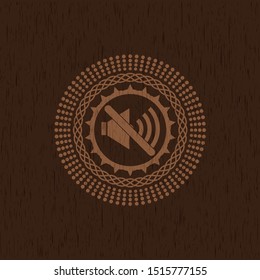 mute icon inside retro style wooden emblem