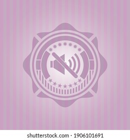 icono silenciar dentro del emblema rosa estilo retro. Diseño elegante. 