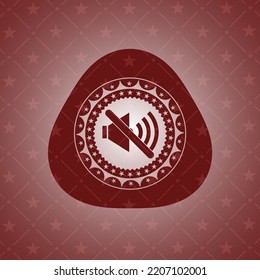 Mute Icon Inside Retro Style Red Emblem. 