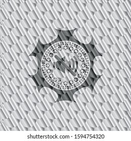mute icon inside silver shiny badge. Scales pattern. Vector Illustration. Detailed.