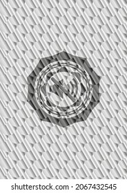 mute icon inside silver shiny badge. Scales pattern. Vector Illustration. Detailed. 