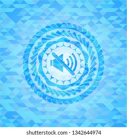 mute icon inside sky blue emblem with mosaic ecological style background