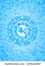 mute icon inside sky blue emblem with triangle mosaic background