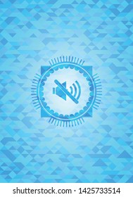 mute icon inside sky blue mosaic emblem