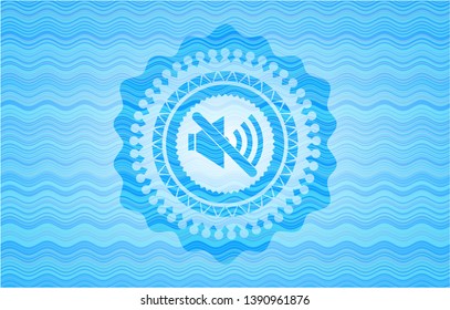 mute icon inside water concept style badge.