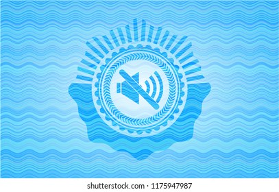 mute icon inside water wave concept badge background.