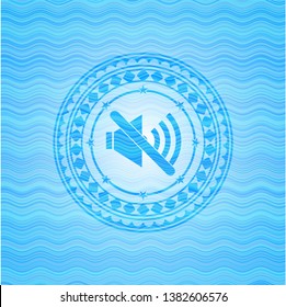 mute icon inside water wave concept emblem background.
